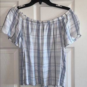 Gianni Bini plaid off the shoulder blouse
